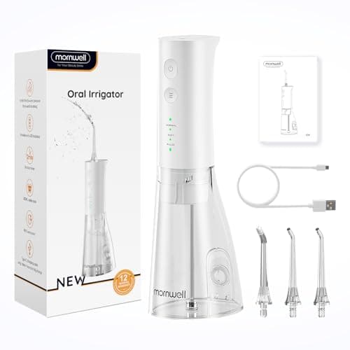 Water Dental Cordless Flosser for Teeth, mornwell 3s Pressure Crescendo Oral Irrigator, Professional Rechargeable Portable Water Floss with 4 Tips, Suitable for Travel Sensitive Teeth and Children 8