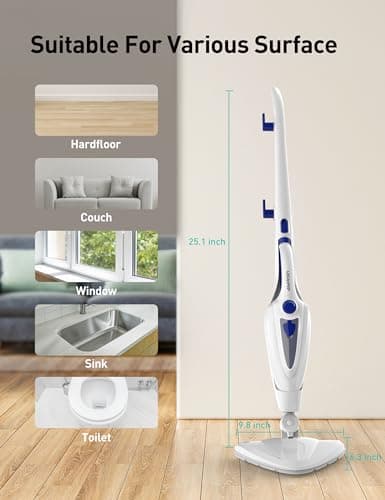12-in-1 Steam Mop, Fast 15-Sec Heat-Up, 1500W Detachable Handheld Steam Cleaner with 2 Dirt Grip Pads, Removes 99.99% Stubborn Stains for Hardwood Floors, Clothes, Windows, Tiles, Furniture, Blue 5