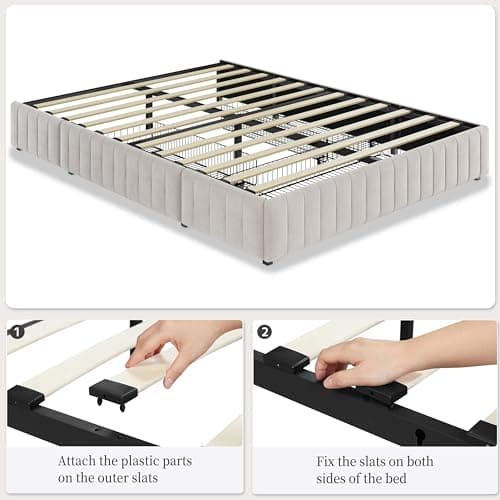 Yaheetech Queen Bed Frame Upholstered Platform Bed with 3 Storage Drawers, Large Storage Space/Strong Wooden Slats/Non-Slip and Noise-Free/No Fixed Headboard/No Box Spring Needed/Beige Queen Bed 6
