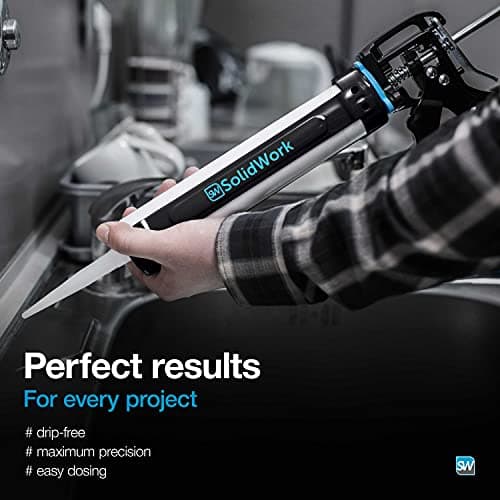 SolidWork Caulk Gun for Professional & Drip-Free Use with Ergonomic Steel Handle, up to 1/10 Gallon Cartridge, Adjustable 24:1 Thrust Ratio 1/10 Gallon Cartridge | Black Caulking Gun 5