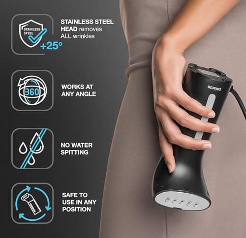 Polardo Travel Garment Steamer - Compact Portable Handheld Clothes Steamer with 360° Anti-Spill Technology, Professional Wrinkle Remover for Travel & Home 3