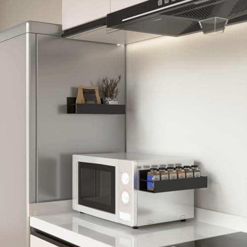 Boswillon 2 Pack Magnetic Spice Rack for Refrigerator, Moveable Seasoning Spice Organizer for Fridge and Microwave Oven, Strong Magnet Metal Black Shelves for Kitchen Storage Organization - Black 6