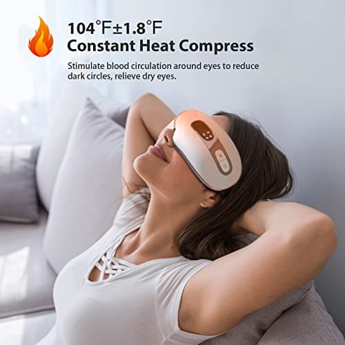 fmlave Eye Massager with Heat and Cooling for Migraines, Dry Eyes, Dark Circles, Rechargeable Bluetooth Music Cold Heated Eye Massager Improve Sleeping - Gifts for Women and Men (White) 3