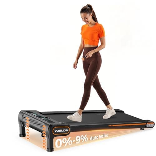 YOSUDA Walking Pad Auto Incline Treadmills, 9% Incline Under Desk Tredamills with 300LBS Weight Capacity & 3 Adjustable Slopes (Black Orange)