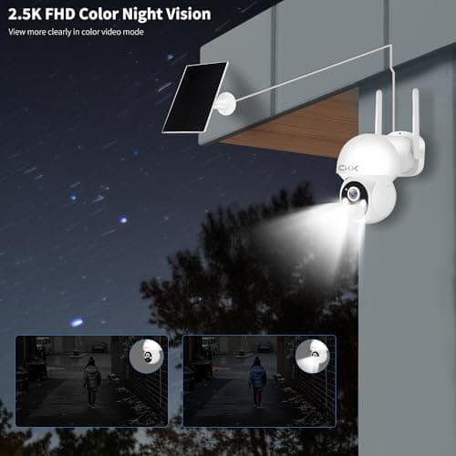 CKK Wireless Cameras for Home/Outdoor Security, Solar Security Cameras Wireless Outdoor 355°PTZ, 4MP 2.5K WiFi Camera with Spotlight, PIR Sensor, Siren, Color Night Vision, 2-Way Talk, SD/Cloud 8