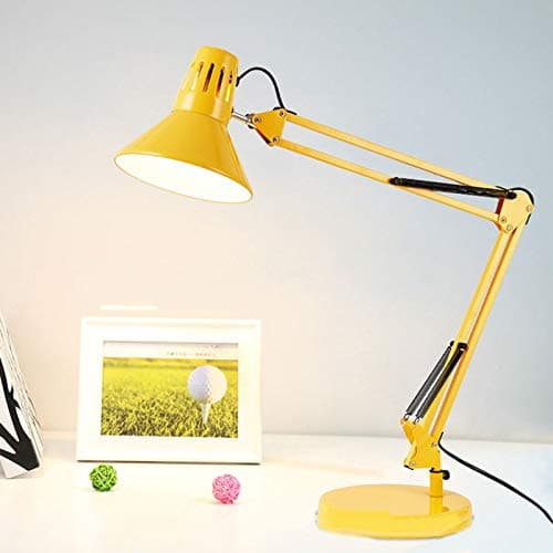 XXRBB Led Eye Protection Desk Lamps Table Lamp Metal Architect Lamp Super Long Adjustable Swing Arm for Reading Work Study Office,Yellow