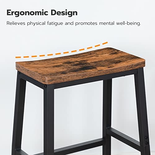 HOOBRO Bar Stools, Set of 2 Bar Chairs, 23.6 Inch Saddle Stools, Kitchen Counter Seat with Footrests, Industrial Barstools for Dining Room, Kitchen, Counter, Rustic Brown and Black BF02MD01 6