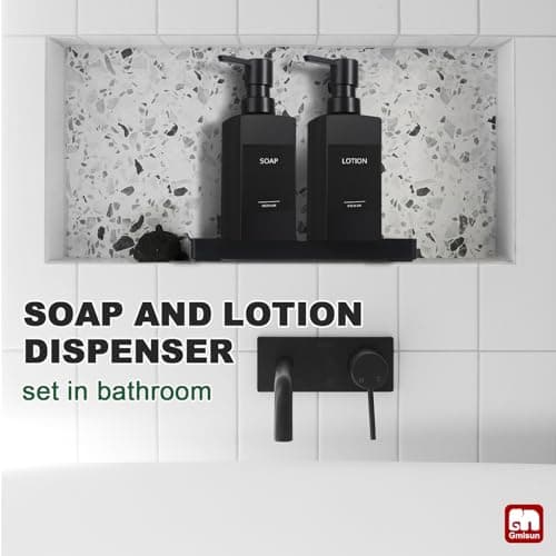 GMISUN Kitchen Soap Dispenser Set, Hand and Dish Soap Dispensers, 12 fl oz/350 ml Black Soap Dispenser with Tray, Glass Dish Dispenser for Kitchen, Liquid Hand Soap and Lotion Bottle Set for Bathroom 6