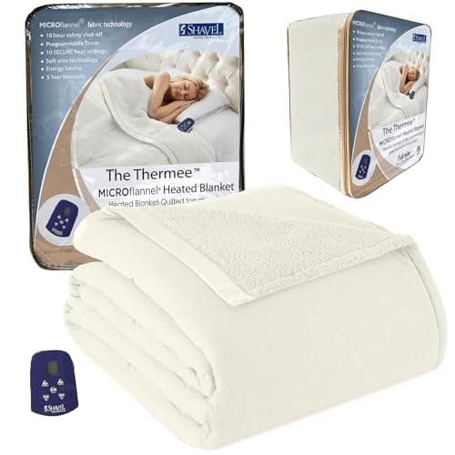 Thermee Micro Flannel Heated Blanket With Sherpa Back, Full Size, 10-Setting Electric, Programmable, Ultra-Soft, Fast Heating Thermal Throw - Sand