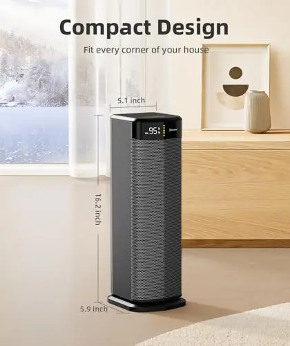 BREEZOME Space Heater for Indoor Use, 1500W Fast Heating Electric Heater with Thermostat & 24H Timer, 90°Oscillating PTC Ceramic Heater, Portable Room Heaters for Home Bedroom Office, Dark Grey 7