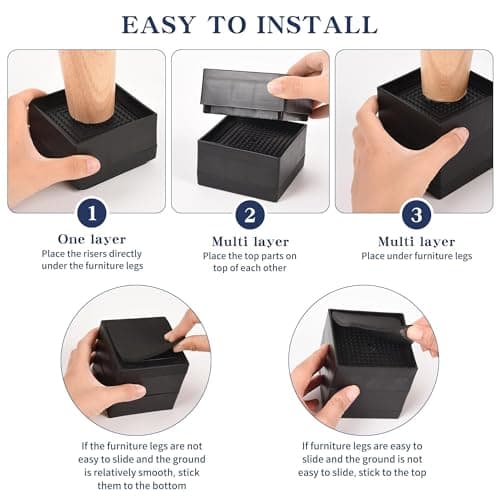 Bed Risers Adjustable Furniture Riser to 1.89 Inches and 3 Inches Blocks for Desk Legs Tables Sofa Refrigerators. Couch Risers for Table Legs Up to 4000 Pounds (Black) 6