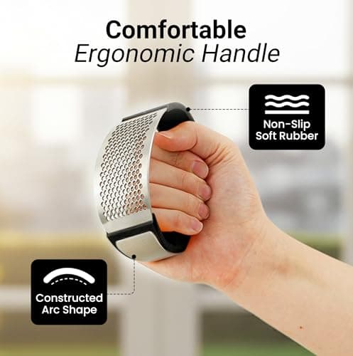 Zulay Kitchen Stainless Steel Garlic Press Rocker Set - Premium Garlic Mincer Garlic Crusher - New Innovative Garlic Crusher with Peeler and Scraper - Comfortable Grip (Black) 5