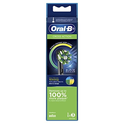 Oral-B Cross Action Electric Toothbrush Replacement Brush Heads, Black, 3 Count (Pack of 1)