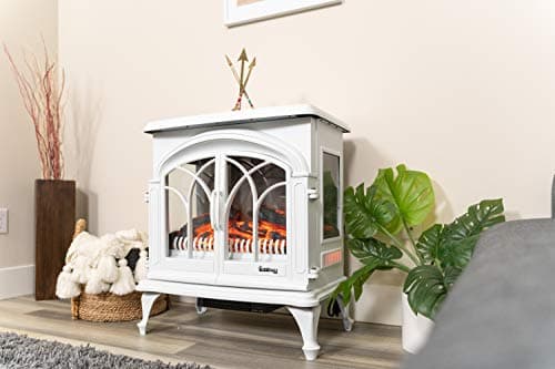 e-Flame USA 28" XL Denali Portable Freestanding Electric Fireplace Stove - 3-D Log and Fire Effect (White) 5