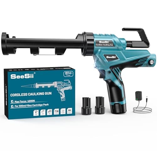 Seesii Cordless Caulking Gun [2024 Upgraded], 12V Battery Caulk Gun w/2 x 2.0AH Battery & Charger,Electric Caulking Gun w/LED Light,6 Adjustable Speeds Adhesive Gun Kit for Filling,Sealing, CG300