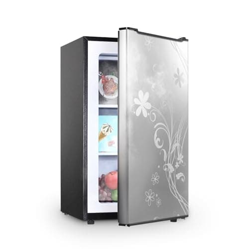 Upright freezer, 3.0 Cubic Feet Single Door Compact Mini Freezer with Reversible Stainless Steel Door, Silver Freezer Door with Pattern Small freezer for Home Dorms Apartment Office