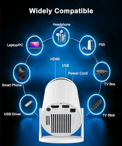 [Built-in Apps, 2026 Upgraded] Mini Projector WiFi 6 Bluetooth 5.4, 35"-130" 1080P Full HD Short Throw Portable Projector for IOS Android Phone Laptop TV Stick HDMI USB 8