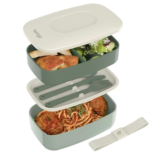 Bentgo Classic - Adult Bento Box, Stackable 3-Compartment Lunch Box with Removable Utensil Set and Sealing Strap, BPA-Free, Food Container Ideal for Meal Prep, Work, and On the Go (Khaki Green)