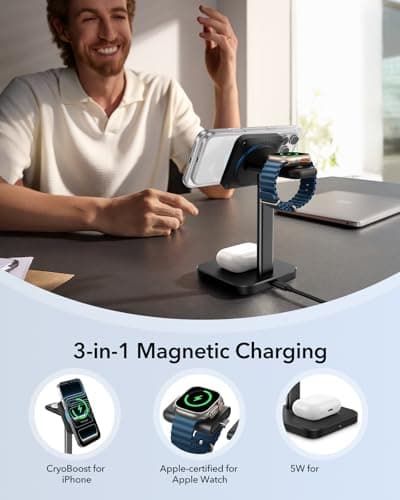 ESR for MagSafe Charger Stand, 3 in 1 Charging Station with CryoBoost, Phone-Cooling Wireless Charging, 15W MagSafe Stand, for iPhone 17/16/15/14/13/12, AirPods, Apple Watch, Black 5