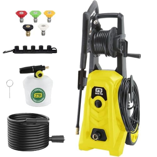 Electric Pressure Washer with Gun: FGDCHNJ 1800W High Power Pressure Washer with Hose Spray Gun and Foam Cannon 2030 Max PSI 1.76 Max GPM Portable for Car Fence Driveways Patios Home Cleaning Machine