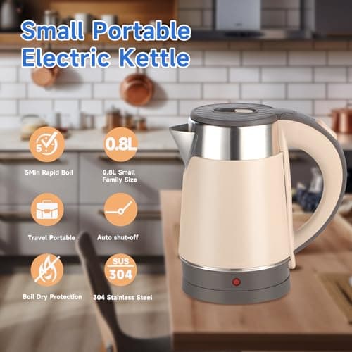 Wdcme Small Portable Electric Tea Kettle, 0.8L Travel Electric Coffee Kettle, 800 Watts Mini Hot Water Boiler, Brown, LY-02 2