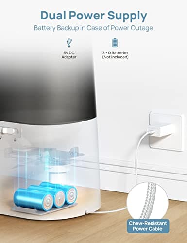 Rellorus Automatic Cat Feeders, 5L/21Cups Cat Food Dispenser for Two Cats, Timed DogFeeder with Double Bowls, 48 Portions 6 Meals Per Day for Cats and Small Dog, Memory Function, 10s Meal Call 6