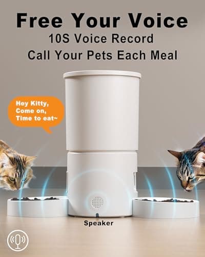 Dual Automatic Cat Feeder 2 Cats,6 Meals/Day,12 Portions/Meal,4.2L Dual Power Double Bowls Feeder,Dry Food Auto Pet Dispenser,10S Voice Record,Flexible Schedule Timer (White,Basic Dual Bowls) 7