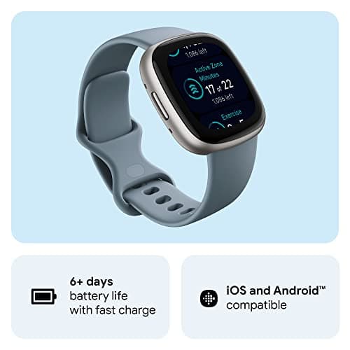 Fitbit Versa 4 Fitness Smartwatch with Daily Readiness, GPS, 24/7 Heart Rate, 40+ Exercise Modes, Sleep Tracking and more, Waterfall Blue/Platinum, One Size (S & L Bands Included) 6
