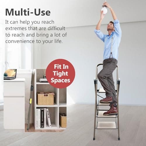 ASPERLAD 4 Step Ladder High-end Aluminum Folding Step Stool with Wide Anti-Slip Pedal, Lightweight Aluminum Four Step Ladder for Home Closet Office Foldable Step Ladders for Adults 7