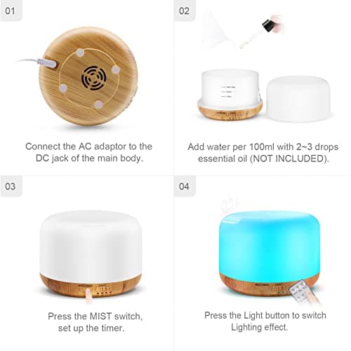 300ML Essential Oil Diffuser, Remote Control Ultrasonic Aromatherapy Oil Diffusers Cool Mist Humidifier, Waterless Auto-Off and 7 LED Light Colors for Bedroom, Yoga, SPA, Baby 7