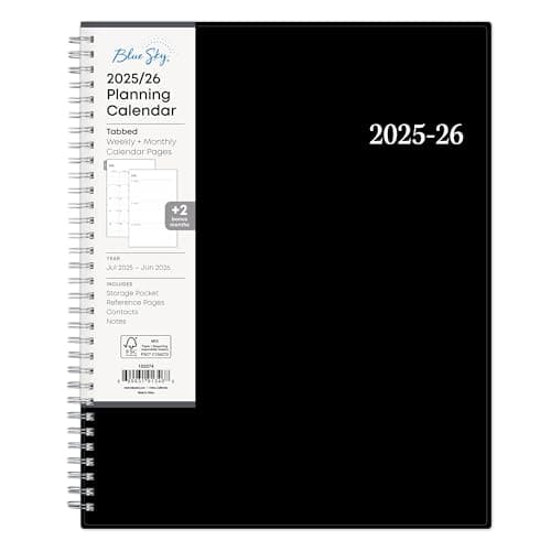 Blue Sky 2025-2026 Weekly and Monthly Academic Year Planner Calendar, July - June, 8.5" x 11", Flexible Cover, Wirebound, Laminated Tabs, Storage Pocket, Enterprise (Enterprise 2025-2026, 8.5" x 11")