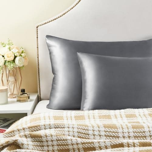 BEDELITE Satin Pillowcase for Hair and Skin, Super Soft and Cooling Similar to Silk Pillow Cases 2 Pack with Envelope Closure, Gift for Women Men(20"x30" Queen Size, Dark Grey) 7