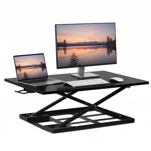 Mount-It! Standing Desk Converter 32" x 22" – Sit Stand Desk Riser with Gas Spring Lift, Slim 2.5" Low Profile, Height Adjustable Desktop Workstation, Preassembled Sit-Stand Solution for Home & Office