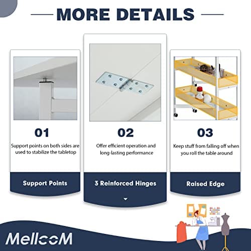 MELLCOM Home Hobby Craft Table with Storage Shelves, Mobile Folding Cutting Table for Large Fabric, Foldable Desk for Home Office Sewing Room Craft Room, Fixed Height 35.5in 5