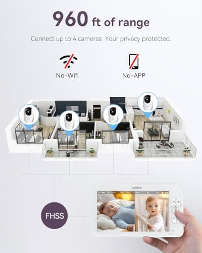 Comfyer 7" HD Split-Screen Baby Monitor with 2 1080P Cameras, 48 Hrs 6000mAh Battery Runs 2 Days in VOX Mode, No WiFi Monitor with a Flexible Bracket, 2 Way Audio, Remote PTZ, Auto Night Vision 5