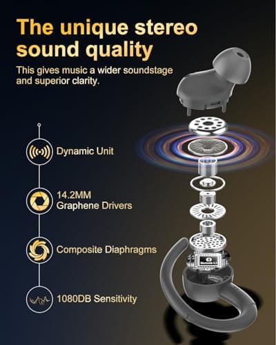 Wireless Earbuds, Bluetooth 5.4 Headphones Sport, Over Ear Buds with ENC Noise Cancelling Mic, 48H, Wireless Earphone with Earhooks, Stereo Deep Bass, IP7 Waterproof Ear Bud for Workout Running, Grey 6