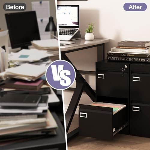 2 Drawer Metal File Cabinet with Lock, Black Locked Filing Cabinets, Vertical Small File Cabinet with Key, Under Desk Filing Cabinets for Home Office 7