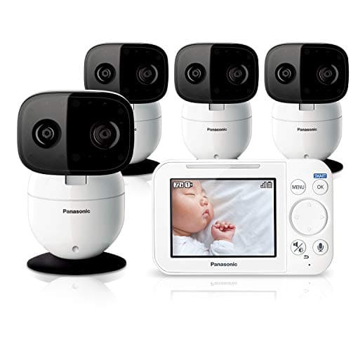 Panasonic Video Baby Monitor with Remote Pan/Tilt/Zoom, Extra Long Range, Secure Connection and Portable, 2 Way Talk & Lullaby or Noises – 4 Cameras & Monitor