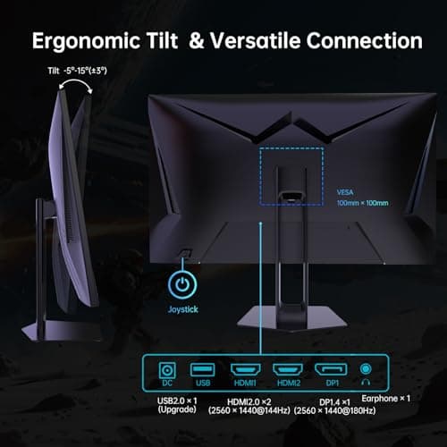 KTC 27 Inch QHD Gaming Monitor, 180Hz 1ms GTG Fast IPS 2K Computer Gamer Monitor, 1440P HDR Frameless Monitor with Adaptive Sync, Tilt Adjustment, VESA Compatible, Eye Care, DisplayPort HDMI, H27T22S 5