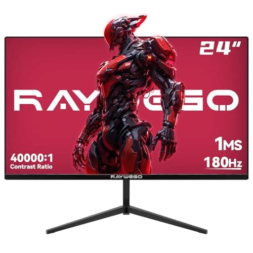 Raywego 24 inch Flat Gaming Monitor Full HD 1920x1080, 180Hz,1ms, Adaptive-Sync, Eye-Care Technology,HDMI, DisplayPort, HDMI*1/DP*1/USB*1, 3-Side Virtually Borderless Design,Support Wall Mount Install