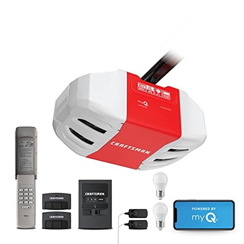 Craftsman 1¼ HPs Ultra Quiet Belt Drive Kit, Smartphone Controlled (myQ), Model CMXEOCG982, Red Garage Door Opener
