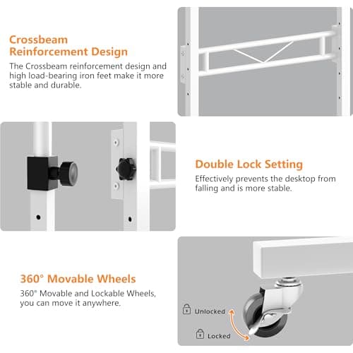 HOMIDEC Standing Desk, 32 Inch Portable Small Desk Adjustable Height, Rolling Home Office Desks with Wheels, Sit Stand Desk for Bedroom Walking Pad Home Office Small Space, White 6