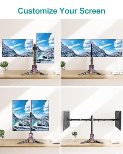 MOUNT PRO Dual Monitor Stand, Free-Standing Full Motion Monitor Desk Mount Fits 2 Screens up to 27 inches,17.6lbs with Height Adjustable, Swivel, Tilt, Rotation, VESA 75x75 100x100, Black 8
