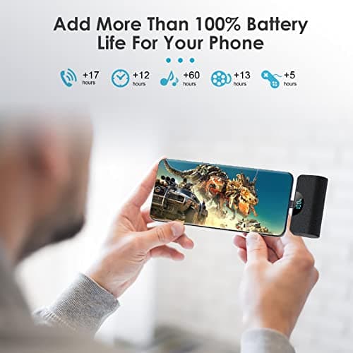 [2 Pack]Mini Portable Charger USB-C Power Bank 5200mAh,LCD Display PD Fast Charging Battery Pack Backup Charger for iPhone 17/17 Pro/17 Pro Max/16/16 Plus/16 Pro/15 Series,Samsung,Android-Black+Pink 5