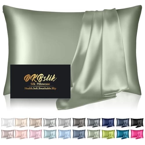 Silk Pillowcase for Hair and Skin, Mulberry Silk Pillow Cases Standard Size, Anti Acne Cooling Sleep Both Sides Natural Silk Satin Pillow Covers with Hidden Zipper, Gifts for Women Men, Sage Green