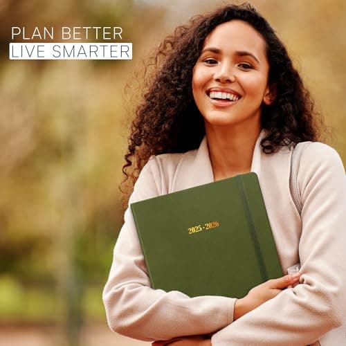 Ensight 2025-2026 HARDCOVER Leather Planner Weekly & Monthly - 8.5x11 Inches - Academic Planner Business Personal or Student - Pen Holder, Thick Paper, July 2025 - June 2026 (Olive Green) 9