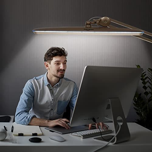 bemelux Task Lamp with Clamp, Bright 117PCS LEDs, Metal Swing Arm 24W 2200 Lumen Dimmable Led Desk Lamp for Architect Home Office Study Reading Dorm Workbench Craft, 23 Inch Working Lamp(Gold) 6