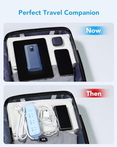 charmast Portable Charger with Built-in Cables and Plug, 10000mAh USB C Power Bank Fast Charging, External Battery Pack Slim, Travel Essentials Compatible with iPhones, Samsung Galaxy, iPad 6