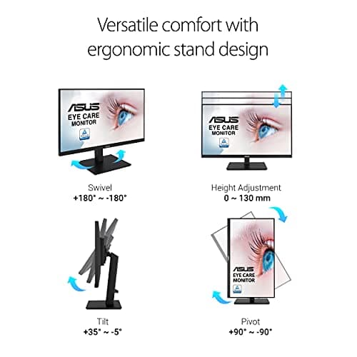 ASUS 24”1080P Monitor(VA24DQSB)-Full HD,IPS,75Hz,Speakers Adaptive-Sync Low Blue Light Flicker Free VESA Mountable Frameless, HDMI DisplayPort, VGA, USB hub Height Adjustable, Black,12.8"x21.3"x2.1" 5