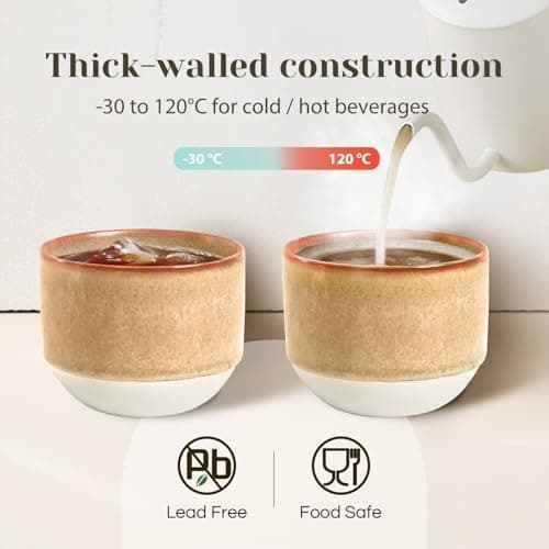 INGOFIN Ceramic Espresso Cup Set - Espresso Cup Set for Coffee and Tea, Espresso Accessories for Espresso Machine, Coffee Mug for Cafe, and Restaurant, Pack of 4, Brown, Microwave & Freezer Safe 5